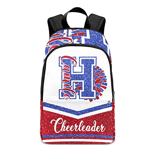 Cheerleader Blue Red Personalized Backpack for Teen Boys Girls,Custom Travel Backpack Bookbag Casual Bag Name Gift 11.8