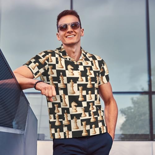 Polo Shirts for Men - Casual Fashion Vintage Chess Print Short Sleeve Collared Golf Shirts for Men4