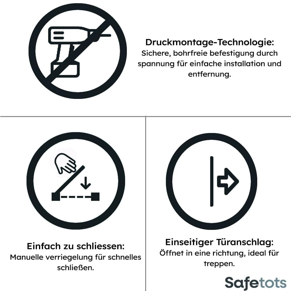 Bettacare Extra Hohes Sicherheitsgitter für Kinder und Hunde, 87.9cm - 95.5cm, Mattschwarz, Extra Hohes Babygitter von 104cm Höhe, Druckmontage-Sicherheitsgitter für Treppen