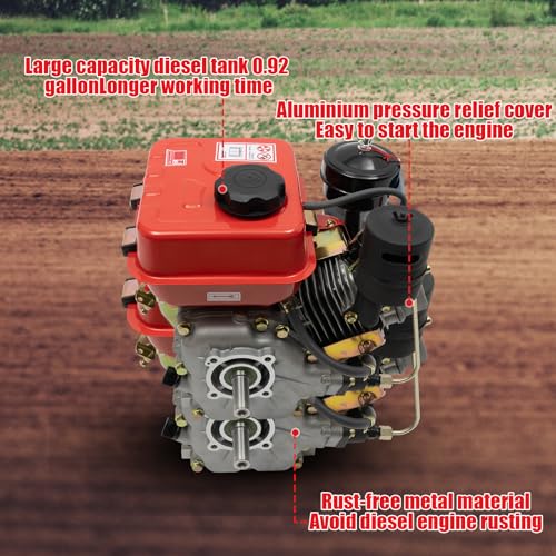 196CC Single-Cylinder Diesel Engine 4-Stroke 3-Horsepower Recoil Start System Diesel Motor Multi-Use Engine for Micro-Tiller Irrigation Machine Lawn Mower Cement Mixer (Red) - Image 3