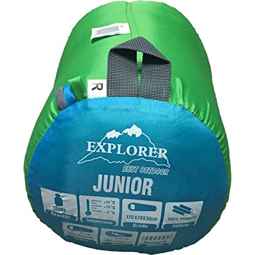EXPLORER Kinder Schlafsack JUNIOR 170 x 70 x 50 cm Mumienschlafsack Camping Outdoor, grün/blau, 4630 Sport & Freizeit