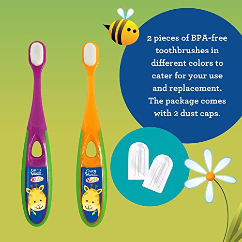Gurunanda Toddler Toothbrush, Extra Soft Bristle Kids Toothbrush For Gentle Gum Care, Ages 2+, 2 Pack, Multi-Color #TOP3