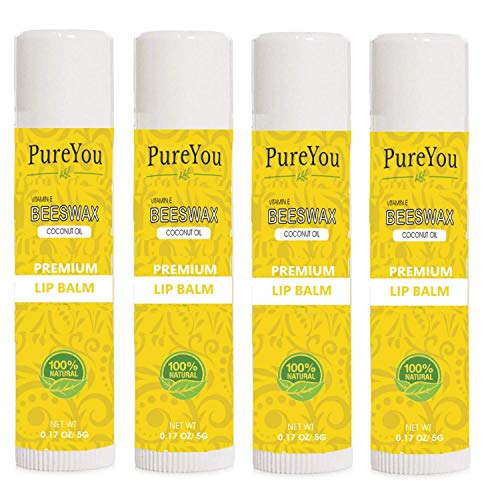 100% Natural Lip Balm Set- With Beeswax, Coconut Oil, Vitamin E, Moisturizing Lip Balm Soothes Dry Chapped Lips (Pack of 4)