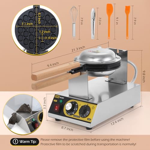 Image of Dyna-Living Bubble Waffle Maker 1400W Commercial Bubble Waffle Iron