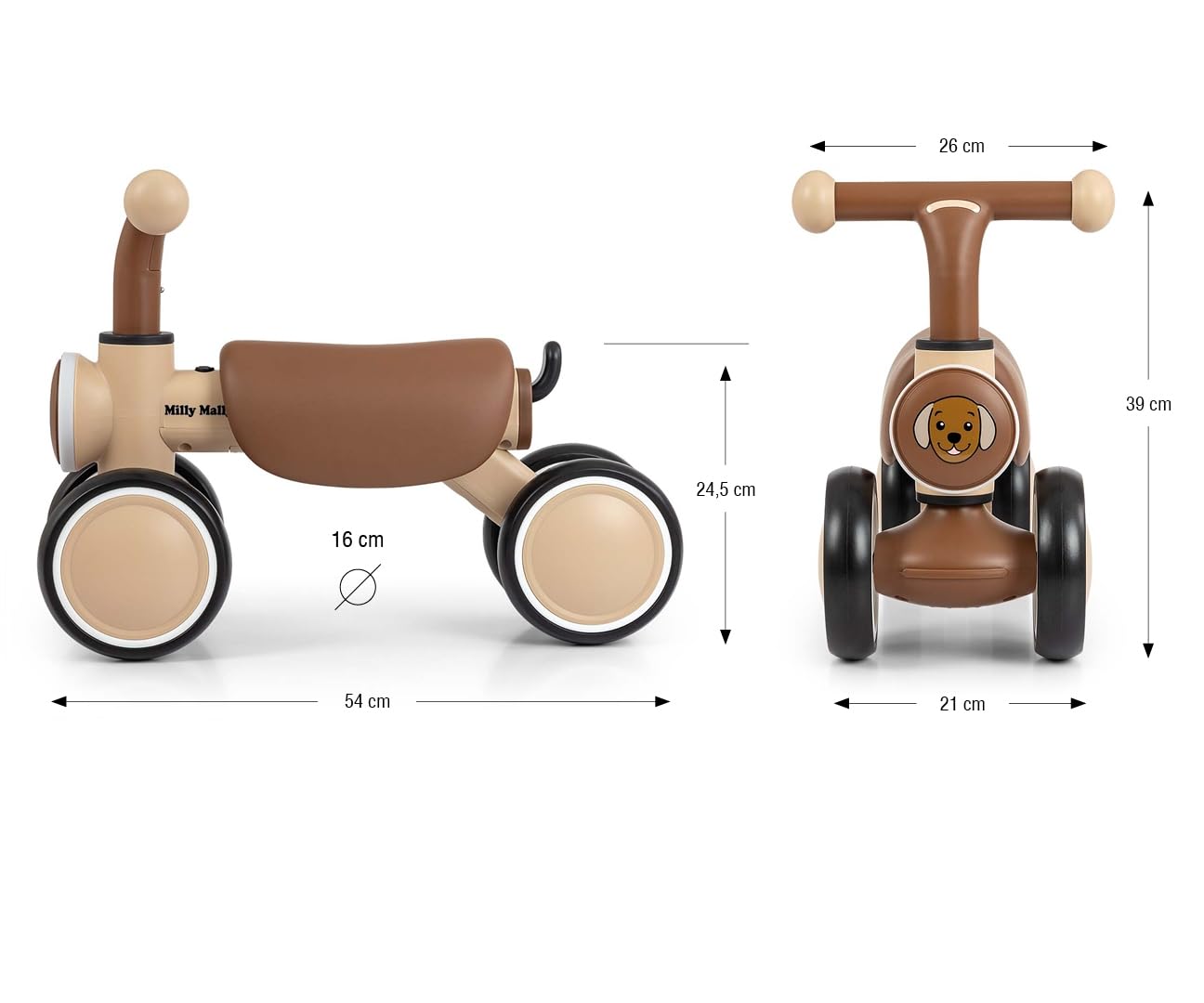 Milly Mally Jeździk dziecięcy YORK +12m LED dźwięki koła piankowe prezent na roczek (Beige)