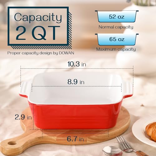 Image of DOWAN 8x8 Baking dish, Square Baking Pan, Ceramic Casserole Dishes for Oven, Cake Pan with Handle, for Brownie, Lasagna, Casserole, 2 Quart, Home Gift, Wedding Gift, Red