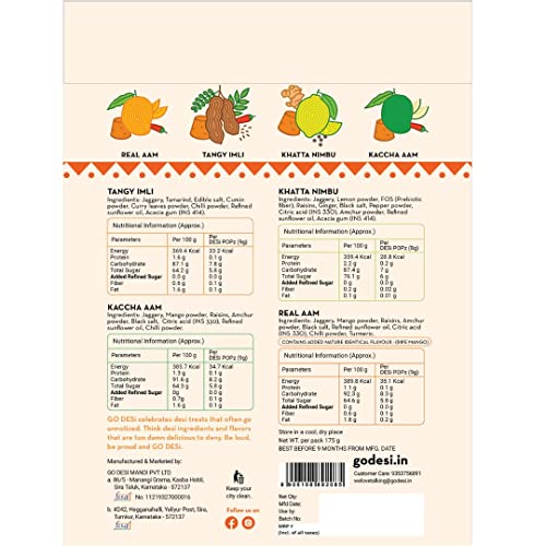Image of GO DESi Popz Trial Pack | Small | Tangy Imli | Kaccha Aam | Real Aam | Khatta Nimbu | 20 Pieces | 100% Natural |160G Each (Pack Of 2) - 320 Gm