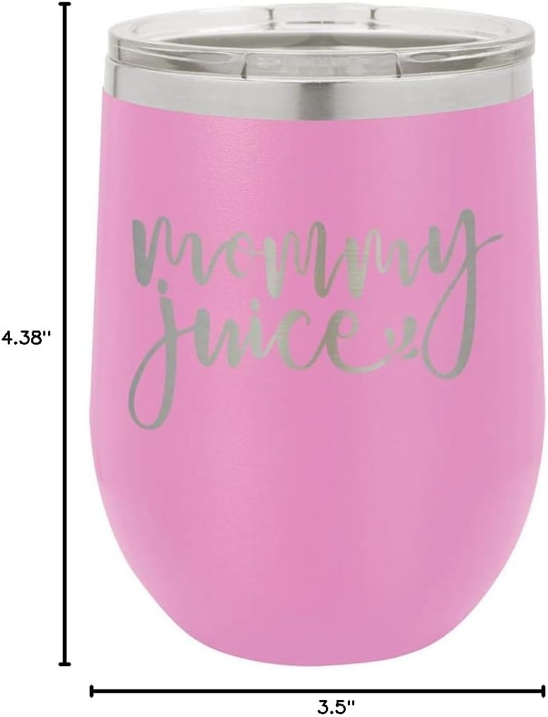 MOMMY JUICE Light Purple 12 oz Stemless Wine Glass With Lid | Custom Engraved With Funny Quotes and Sayings | Stainless Steel Wine Tumbler | OnlyGifts.com
