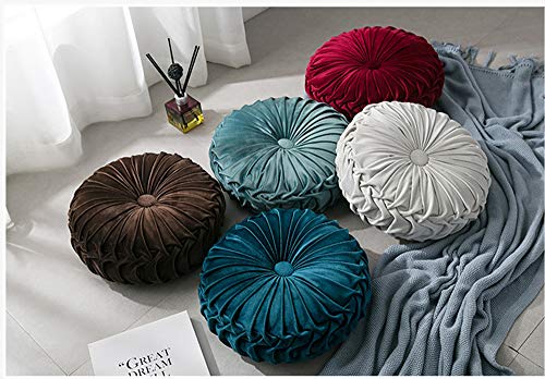 Mocofo 14" Velvet Pleated Round Pumpkin Throw Pillow Couch Cushion Floor Pillow For Sofa Chair Bed Car Home Decorative (Red) #TOP3