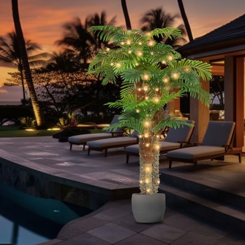 Image of ANTING Artificial Palm Trees for Outdoors- 7.5ft Tall Triple Tropical Palm Artificial Tree, UV Resistant Fake Palm Plant for Patio Pool Garden, Home Indoor Aesthetic Decor