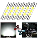 cciyu 6x White LED 28mm-31mm 5050 3SMD Fuse Vanity Mirror Light Bulb Replacement fit for 3056 3057 TS-14V1CP 6000k 28mm 29mm 30mm 31mm/ Replacement fit for Car Interior Sun Visor Vanity Mirror Light