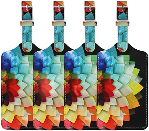 4 Pack Luggage Tags for Suitcases Leather Name Travel Tags for Luggage ID Label Bag Tags by Sodsay（Colorful Flower）
