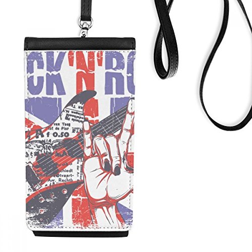 Pochette téléphone en cuir drapeau Royaume-Uni et guitare rock pour homme et femme