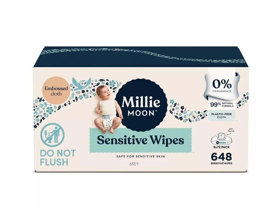 Millie Moon Sensitive Baby Wipes ~ (648 Count) ~ (9 Packs Of 72 Wipes) ~ (1Box)