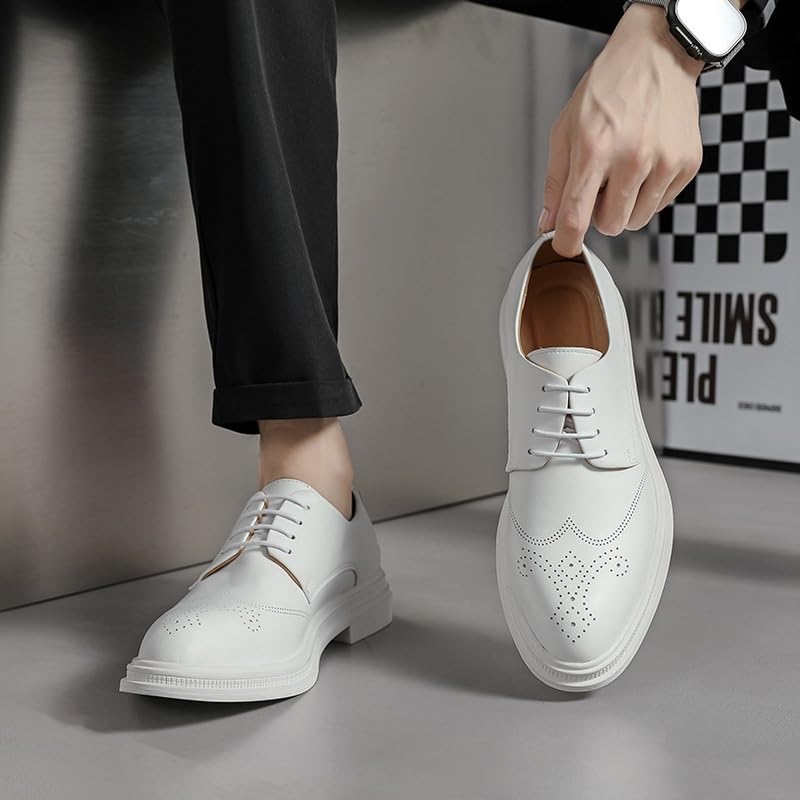 Men's White Oxford Shoes Classic Embossing Lace-Up Pointed Toe Formal Dress Modern Brogue Business Shoes2