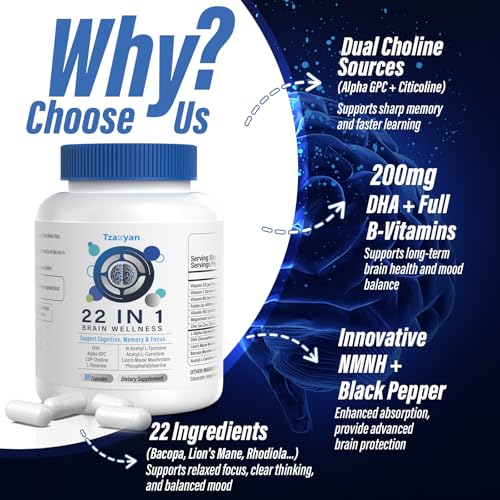 Image of Brain Supplements for Memory and Focus, Clarity & Cognitive Improvement, 300mg Alpha GPC, CDP-Choline, DHA, Lion's Mane, L-Theanine, Vitamin & Phosphatidylserine for Men & Women, 90 Capsules, 3PACK