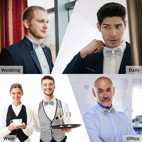 Image of Mens Rhinestone Bow Tie Pre-Tied Bow Ties for Men Adjustable Sparkle Sequin Bowtie Party Wedding