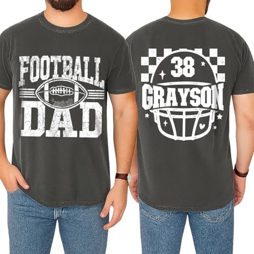 GABITA Personalized Funny Football Dad Shirt with Name and Jersey Number, Cheer Dad Shirts for Men, Game Day Football Shirt, Gift for Father Cheering on Son