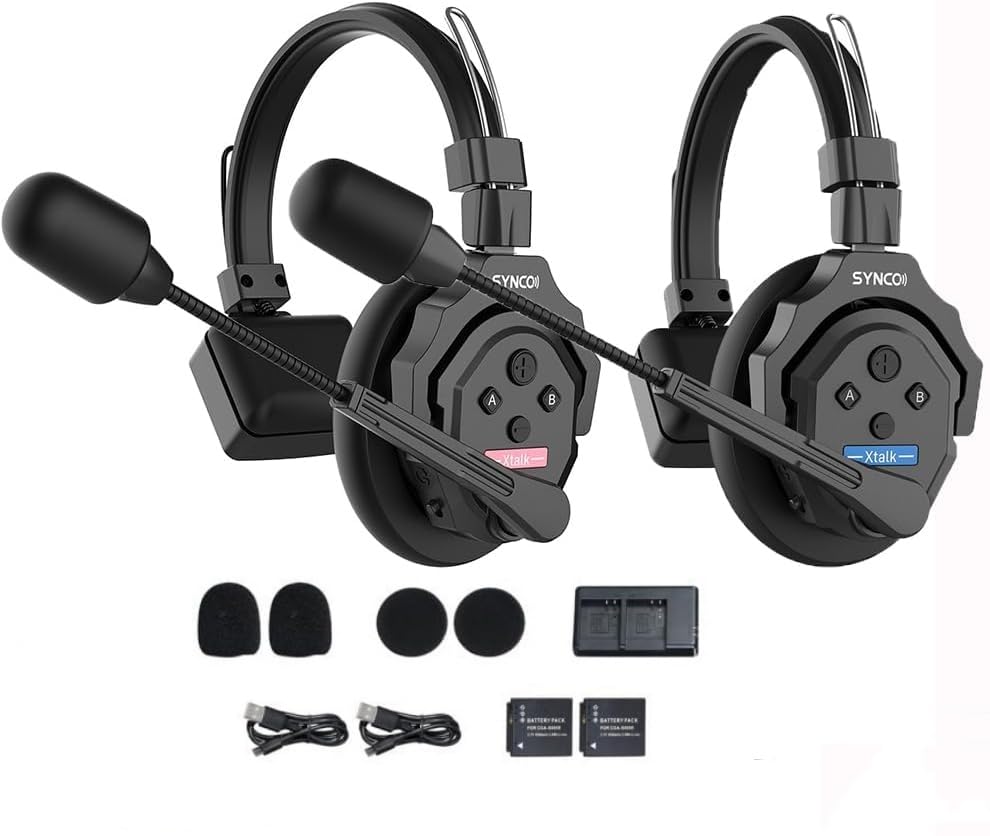 SYNCO XTALK X2 Wireless Intercom Headset System 2.4GHz Vollduplex Kabelloses Kommunikationssystem 24H 350M für Film Produktion mit Echtzeitüberwachung, Intercom Teamkommunikation Headset