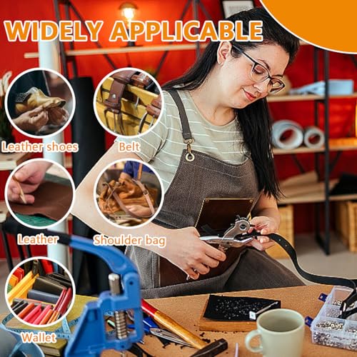 Image of Leather Hole Punch Belts Super Heavy Duty Rotary Puncher, 6 Hole Sizes Maker Tool Watch Bands, Straps, Dog Collars, Saddles, Shoes, Fabrics, DIY Home or Craft Projects (Red)