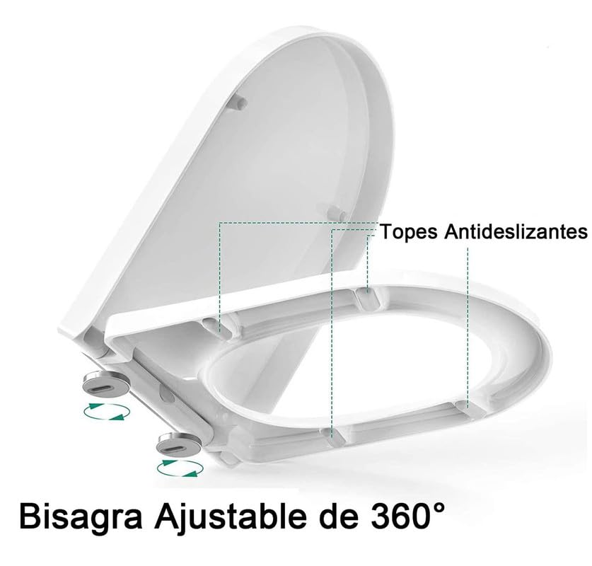 Asiento de Inodoro de PP con Cierre Suave y Lento, Tapa WC Universal en Forma de D/U, Tapa de Inodoro con Liberación Rápida para una Fácil Limpieza, Tapadera WC Blanco, 02K, 48x38cm
