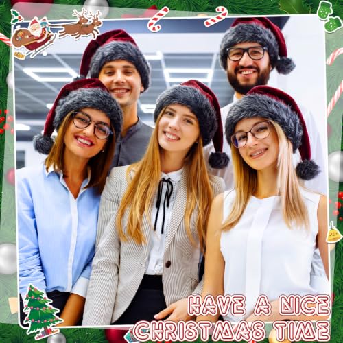 Image of Vicenpal 20 Pcs Santa Hats Bulk for Adults, Grey Burgundy, Classic