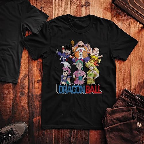 Comic Studio Dragon Ball Goku, Krillin, Bulma, Chichi, Kamesennin Black Short Sleeve T-Shirt, Negro, L Unisex