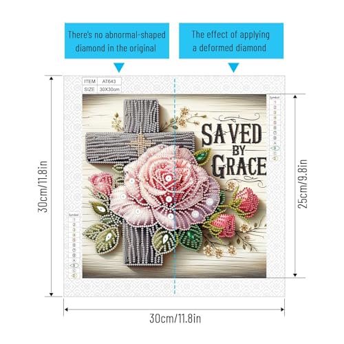 Image of AiYuanzsh 5D Special Shape Diamond Art Kits for Beginners, Diamond Art Painting Kits for Adults Cross and Flower, Crystal Rhinestones Diamond Art for Home Wall Decoration Gift 12x12 inch /30x30 cm