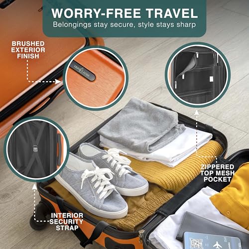 Image of Luggage Sets 3 Piece, 20 Inch Carry on Luggage and 28 Inch Suitcases with Wheels Spinner, Durable Hard Shell Suitcase Set, Expandable Travel Suitcase, Orange