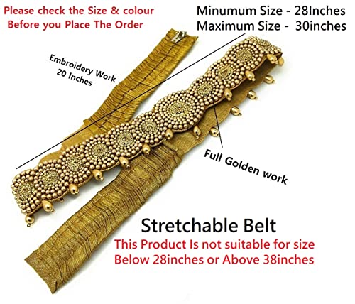 THANU'S CRAFT Women Traditional embroidery cloth Saree Waist Body Belt stretchable Kamarpatta kamarband Saree (golden belt for saree)4