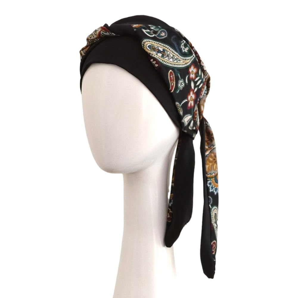 CAREBELL Pañuelo Smooth Black Cachemira/Específico para casos de pérdida de cabello/Hecho a Mano en España/Tejido de algodón/Ideal para Quimioterapia y Alopecia.