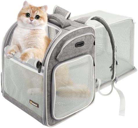 Texsens Cat Backpack Expandable Pet Carrier – Pet Backpack Carrier for Medium Cats and Small Dogs – Great for Travel, Hiking & Outdoor