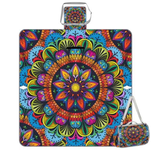 Shimoshe Picnic Blankets 57”x 59”, Indian Tribe Mandala Waterproof Sandproof Picnic Mat Lightweight Foldable Beach Blanket for Camping Park Grass Beach Outdoor Blanket