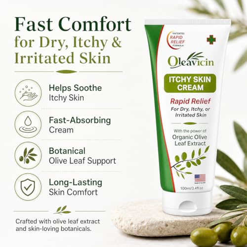 Oleavicin Organic Extra Strength Anti-Itch Cream for Dry, Itchy Skin Relief Natural Fungal & Rash Treatment with Olive Leaf Extract Fast-Acting, Long-Lasting Relief