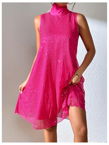 Image of Floerns Women's Sequin Sleeveless Tank High Neck Bow Shiny Party Dress