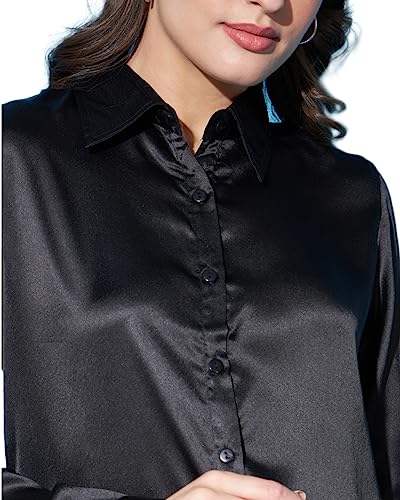 Image of FUNDAY FASHION Women's Solid Regular Fit Satin Shirt