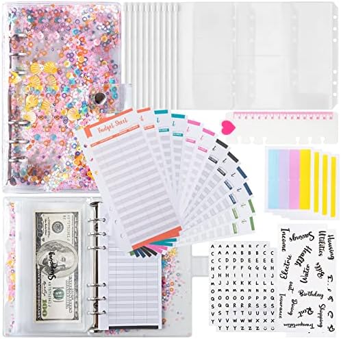 Budget Binder Set, Mactoou Cash Stuffing Wallet with Clear Cash Envelopes, Budget Sheets and Label Stickers, Money Binder for Budgeting, Transparent