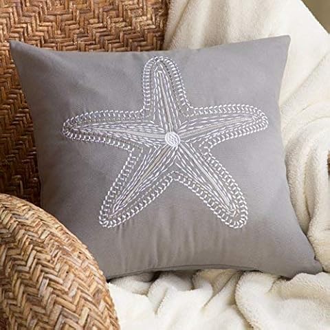 North End Decor Coastal Lavender-Grey Starfish Chain Stitch Pillow 18" x 18" (Stuffed Insert Included) Cover