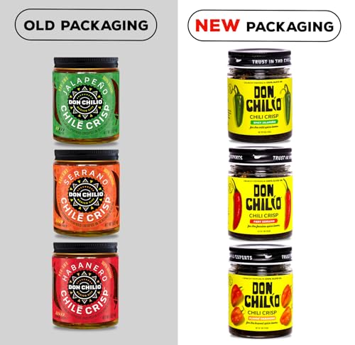 Image of Don Chilio Mexican Chile Crisp Variety Bundle, 5 oz., 3 Pack - Crunchy Sliced Habanero, Jalapenos & Serrano Fried Chili Peppers in Hot Seasoned 100% Olive Oil - Keto-Friendly, Vegan, Gluten Free