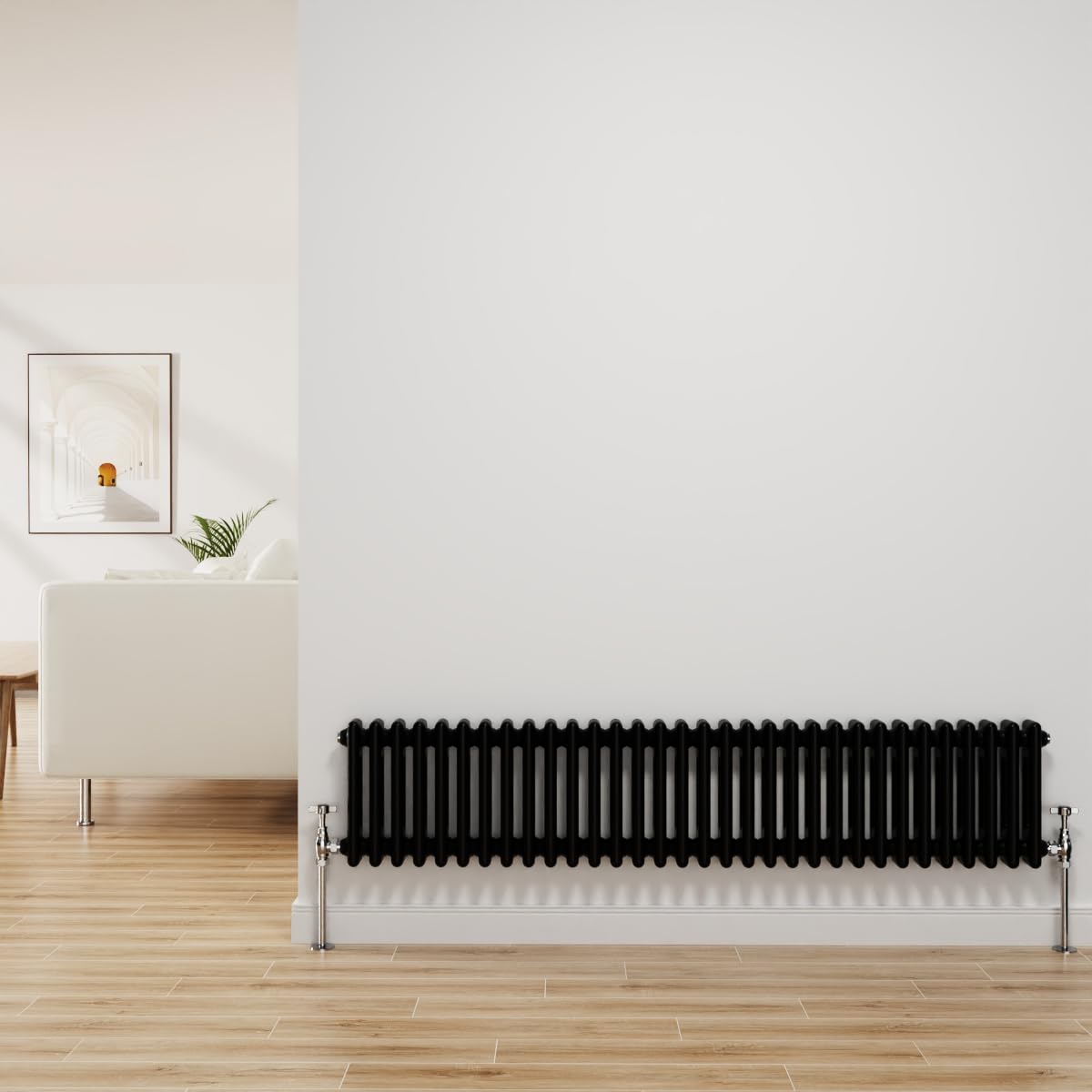 Nrg Black Traditional Radiator Cast Iron 2 Column Horizontal Central Heating Bathroom Radiators 300X1460mm