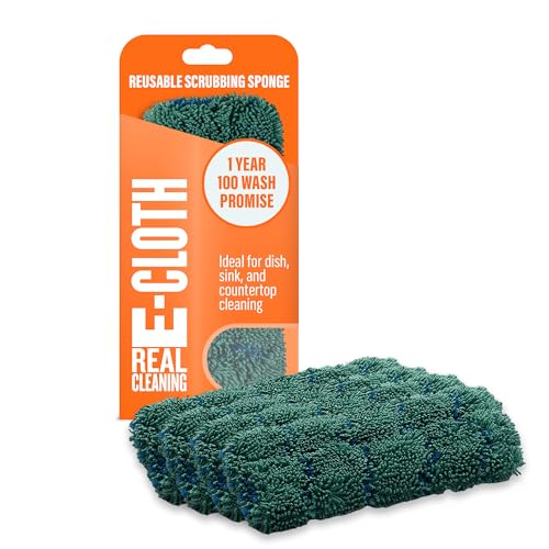Image of E-Cloth Kitchen Dynamo, Premium Microfiber Non-Scratch Kitchen Dish Scrubber Sponge, Ideal for Dish, Sink and Countertop Cleaning, 100 Wash Guarantee, Green, 4 Pack