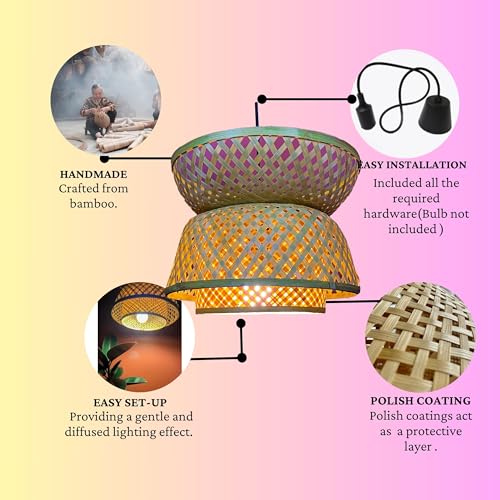 Image of Craftscape Bamboo Hanging Pendant Lamp | Boho Cane Lampshade | Bamboo Lights | Collection (3Layer)