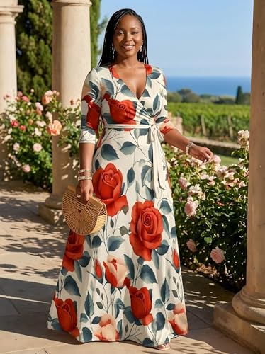 Image of PinkPatty Plus Size Maxi Dress for Women 3 /4 Sleeve Casual Long Dress