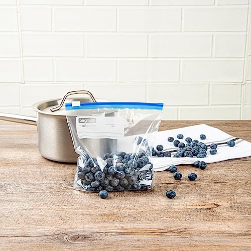 Image of Restaurantware Bag Tek 1 Pint Freezer Slider Bags 25 Disposable Zipper Pouch Bags - Slide Zipper Expandable Bottom Clear Plastic Freezer Bags With Write-On-Label For Food Storage (Pack of 4)