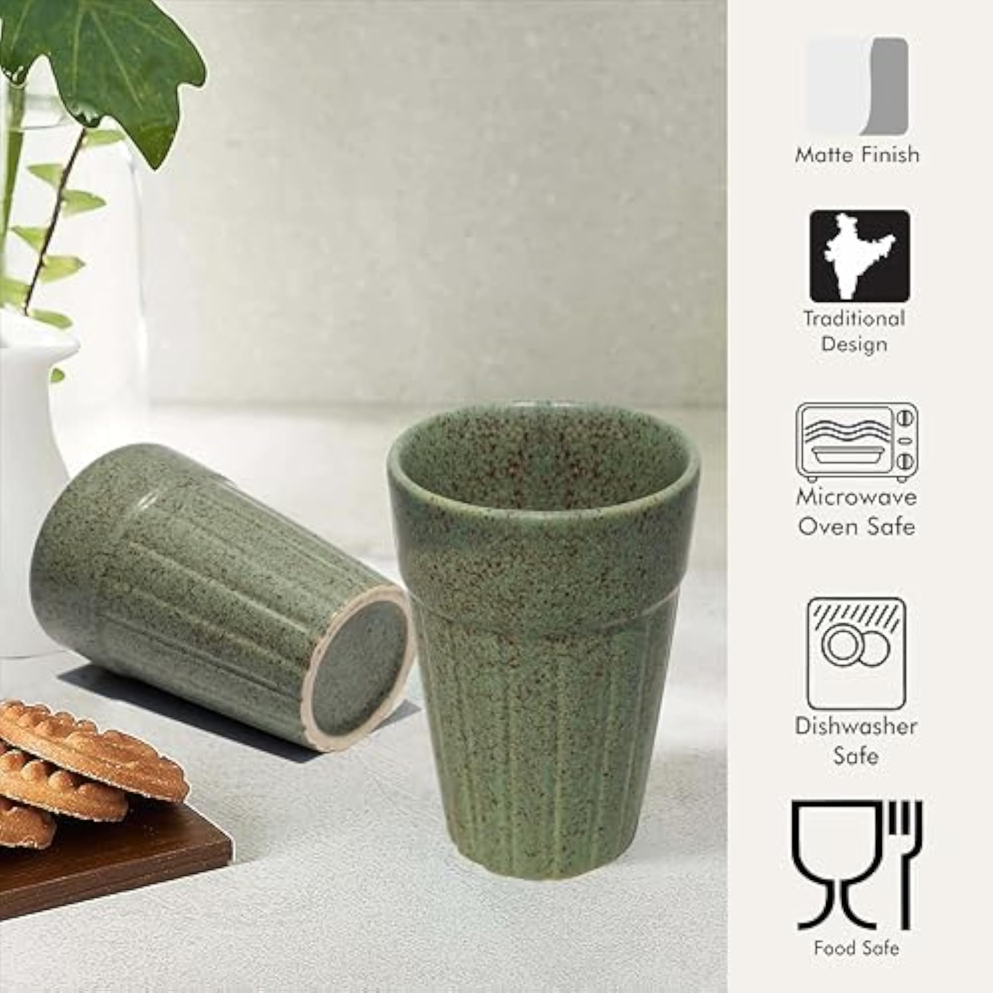 Ceramic Cutting Tea/Chai Cups, 120ml, Set of 2
