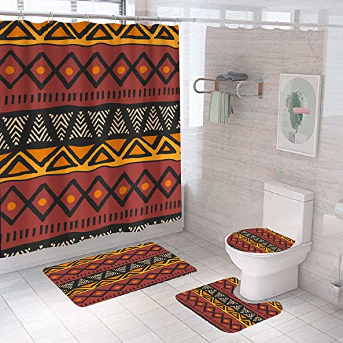 Emwnodti 4Pcs African Mud Cloth Bathroom Accessory Sets with Shower