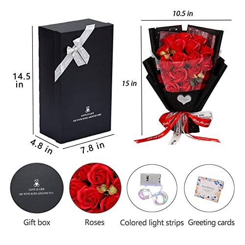 EIGHTOWN Roses Bouquet Artificial Flower - Preserved Red Rose Flowers with Love Necklace for Her - Unique Gifts Valentine\'s Day, Mother\'s Day, Thanksgiving, Birthday, Anniversary