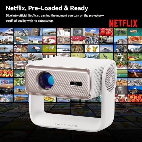 Image of AUN Power Plus Projector, Dolby Atmos, 100% Certified Net - Flix, Prime, 18000 Lumens, Fully Sealed, Voice Remote, HDR10+ Projector 4k Ultra HD, Fully Automatic,1080p Native, Dual HDMI-ARC, Hotstar