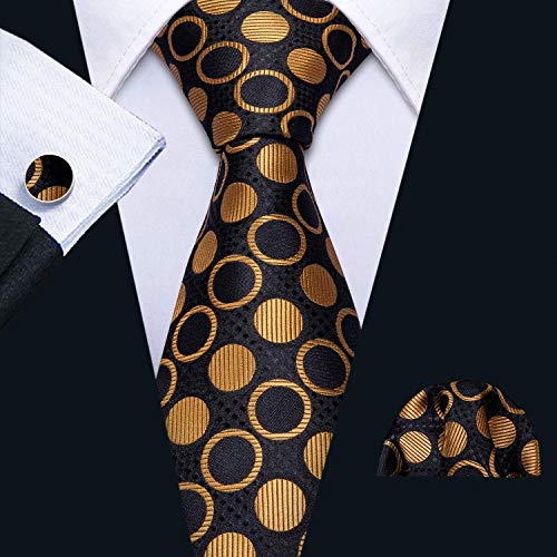 Image of Barry.Wang Ties for Men Silk Tie Sets Polka Dot Woven Necktie Pocket Square Cufflinks Business Wedding
