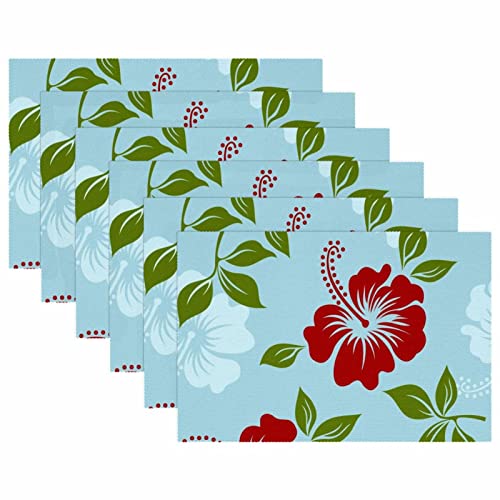 Sets de table de qualité supérieure fleurs rouges et blanches au design végétal soigné - 6